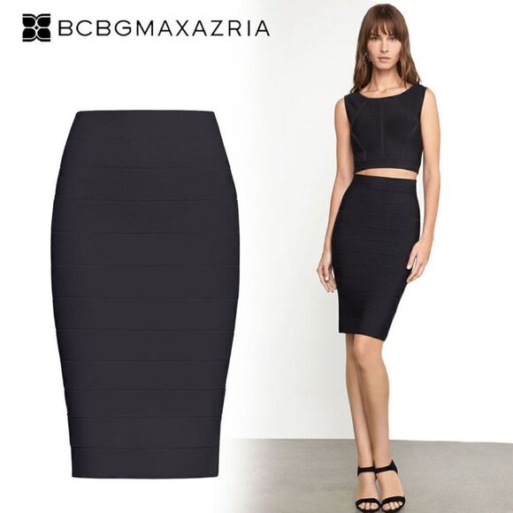 BCBG MaxAzria Black Bandage Pencil Skirt XXS Sexy Herve Leger Style - Picture 2 of 10